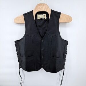 Highway 21 Six Shooter Black Leather Motorcycle Biker Vest Side Lace‎ Mens 2XL